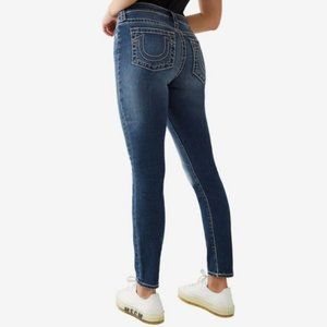TRUE RELIGION Blue Medium Rinse Halle Mid Rise Super Skinny Jeans